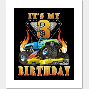 Kids Monster Truck 3 Year Old 3Rd Birthday Boy Monster Car Posters and Art